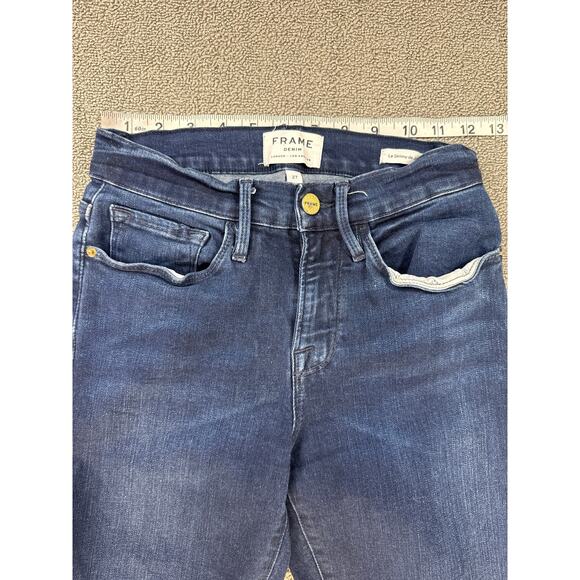 Frame Denim Jeans Le Skinny De Jeanne Shelby Dark Wash Raw Hem Size 27 - Picture 5 of 9
